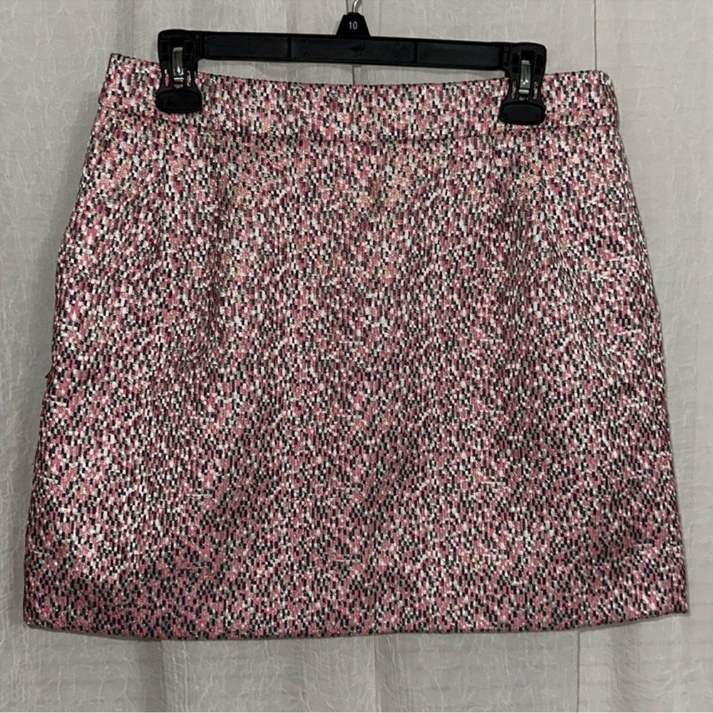 J.Crew 6 Pink Ivory Indigo Gold Metallic Tweed Mini Pencil Skirt